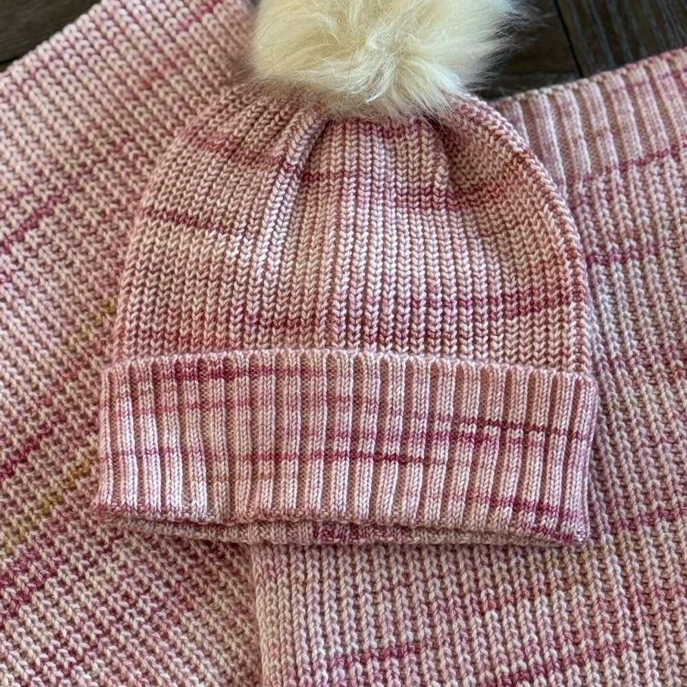 J. Crew Pink and cream Knit Beanie and scarf